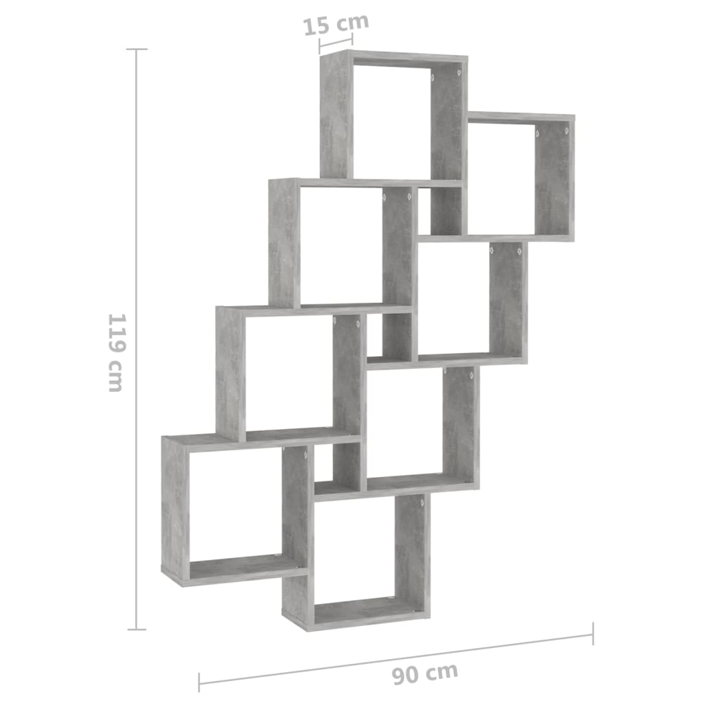 vidaXL Ράφι Κύβος Τοίχου Γκρι Σκυροδ. 90 x 15 x 119εκ. από Επεξ. Ξύλο
