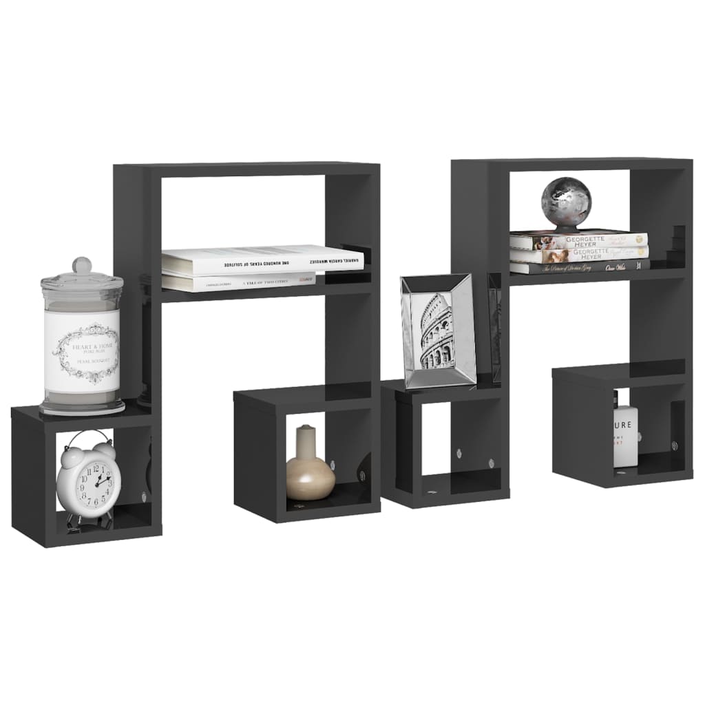 vidaXL Ραφιέρες Τοίχου 2 τεμ. Γυαλιστερό Γκρι 50x15x50 εκ Επεξ. Ξύλο