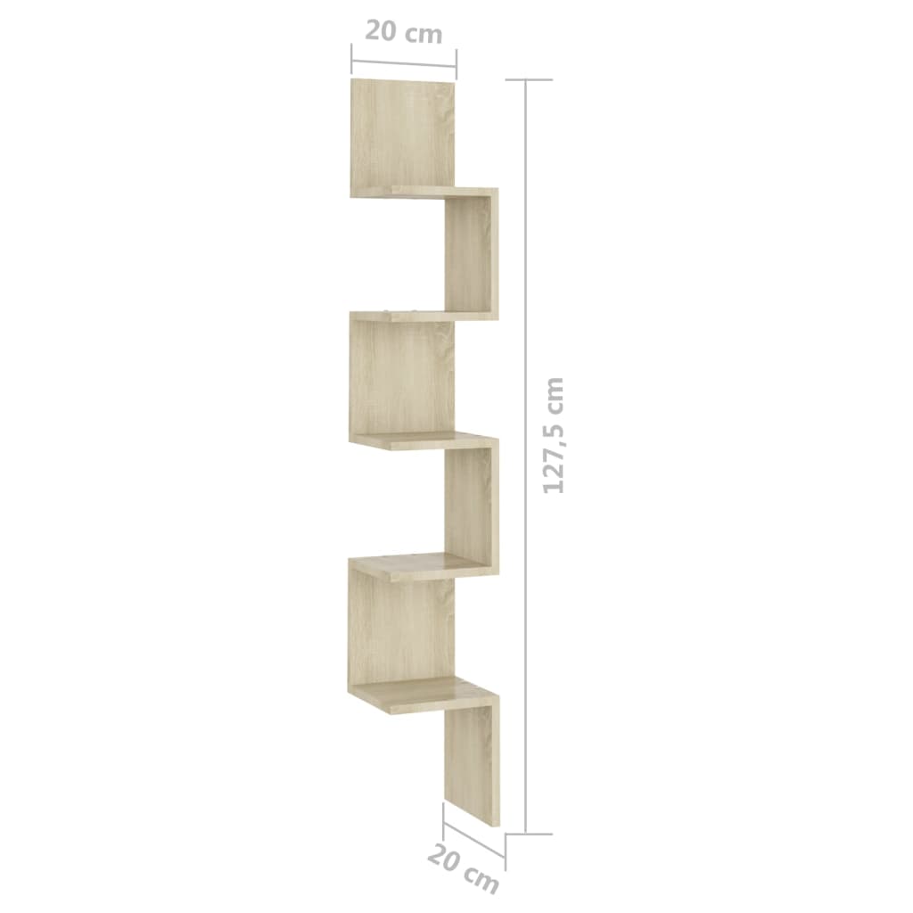 vidaXL Γωνιακή Ραφιέρα Τοίχου Ξύλο Δρυός 20x20x127,5εκ. από Επεξ. Ξύλο
