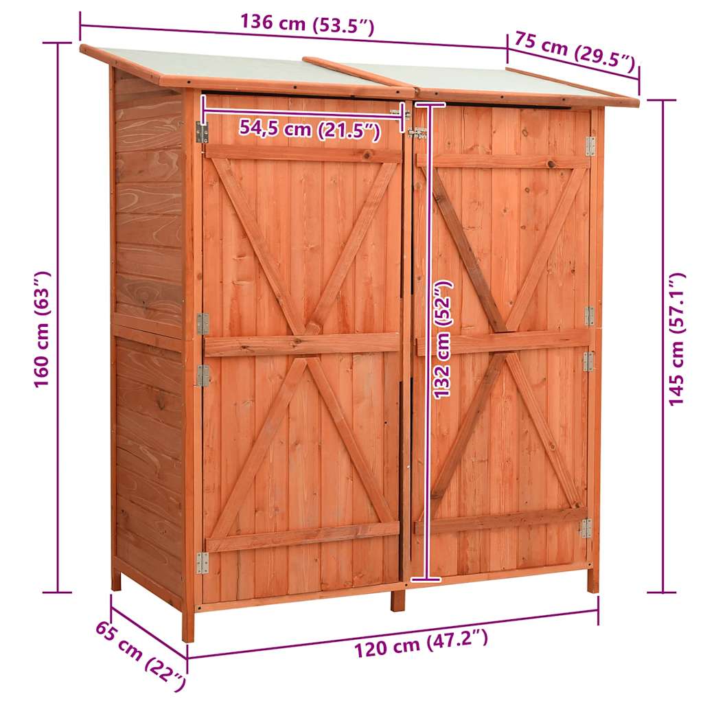 vidaXL Αποθήκη Εργαλείων Κήπου 136x75x160 εκ. από Μασίφ Ξύλο Ελάτης
