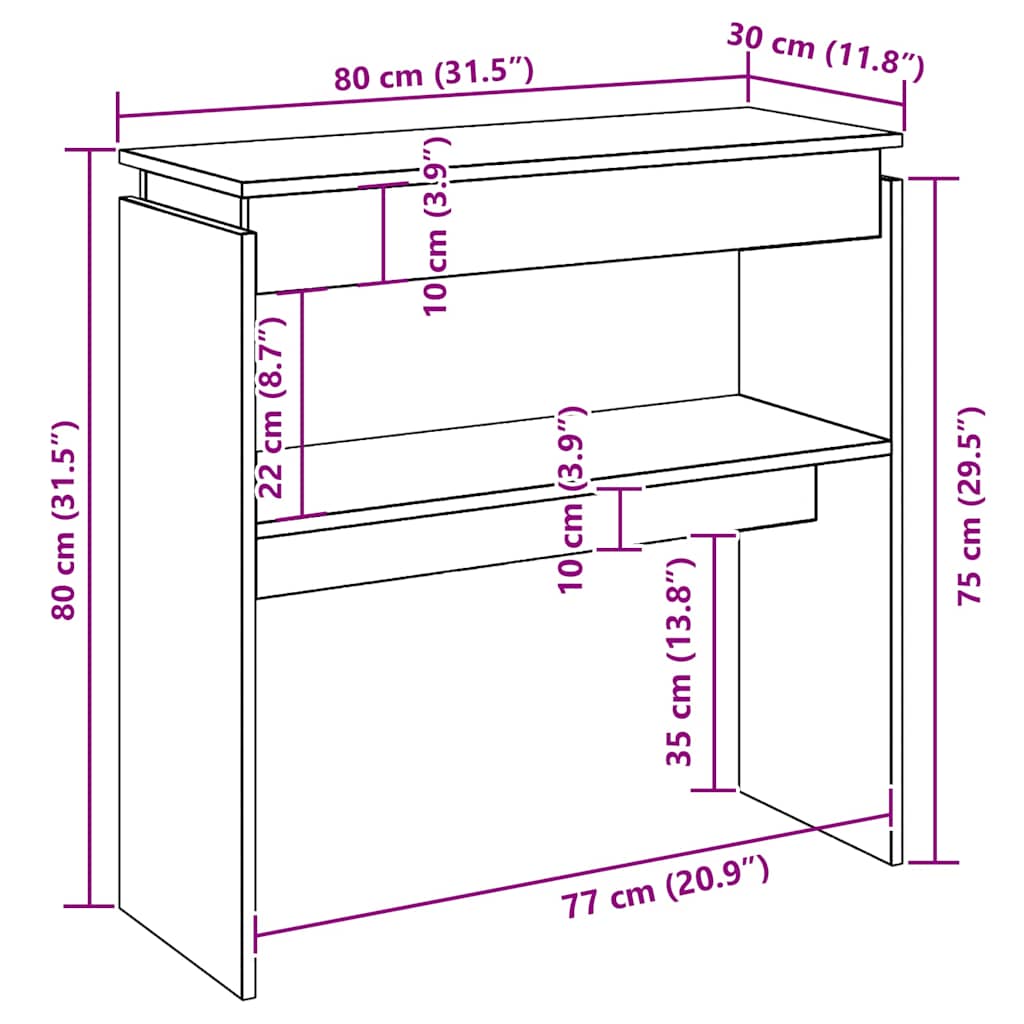 vidaXL Τραπεζάκι Κονσόλα Sonoma Δρυς 80 x 30 x 80 εκ. από Επεξ. Ξύλο