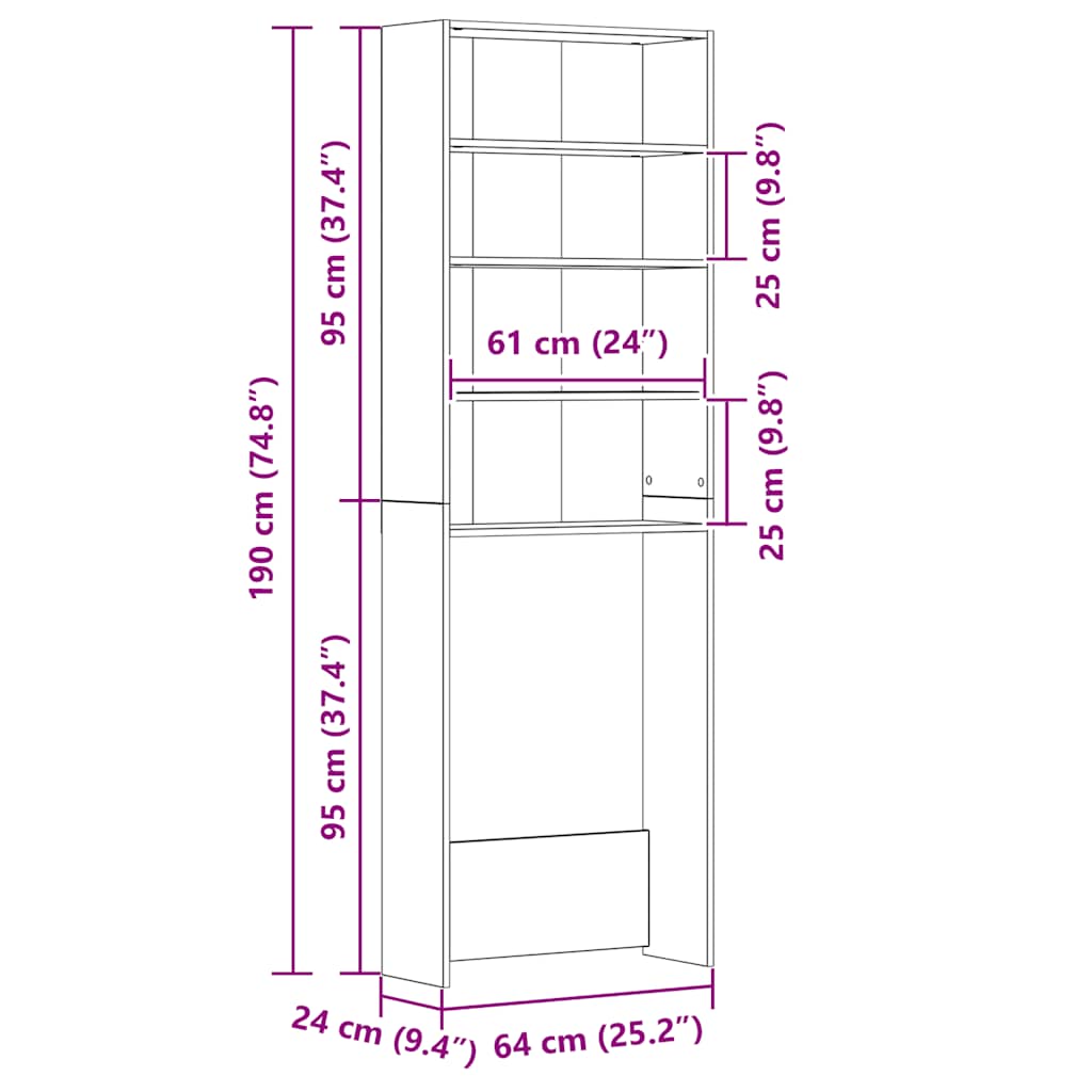 vidaXL Ντουλάπι Πλυντηρίου Μαύρο 64 x 24 x 190 εκ.