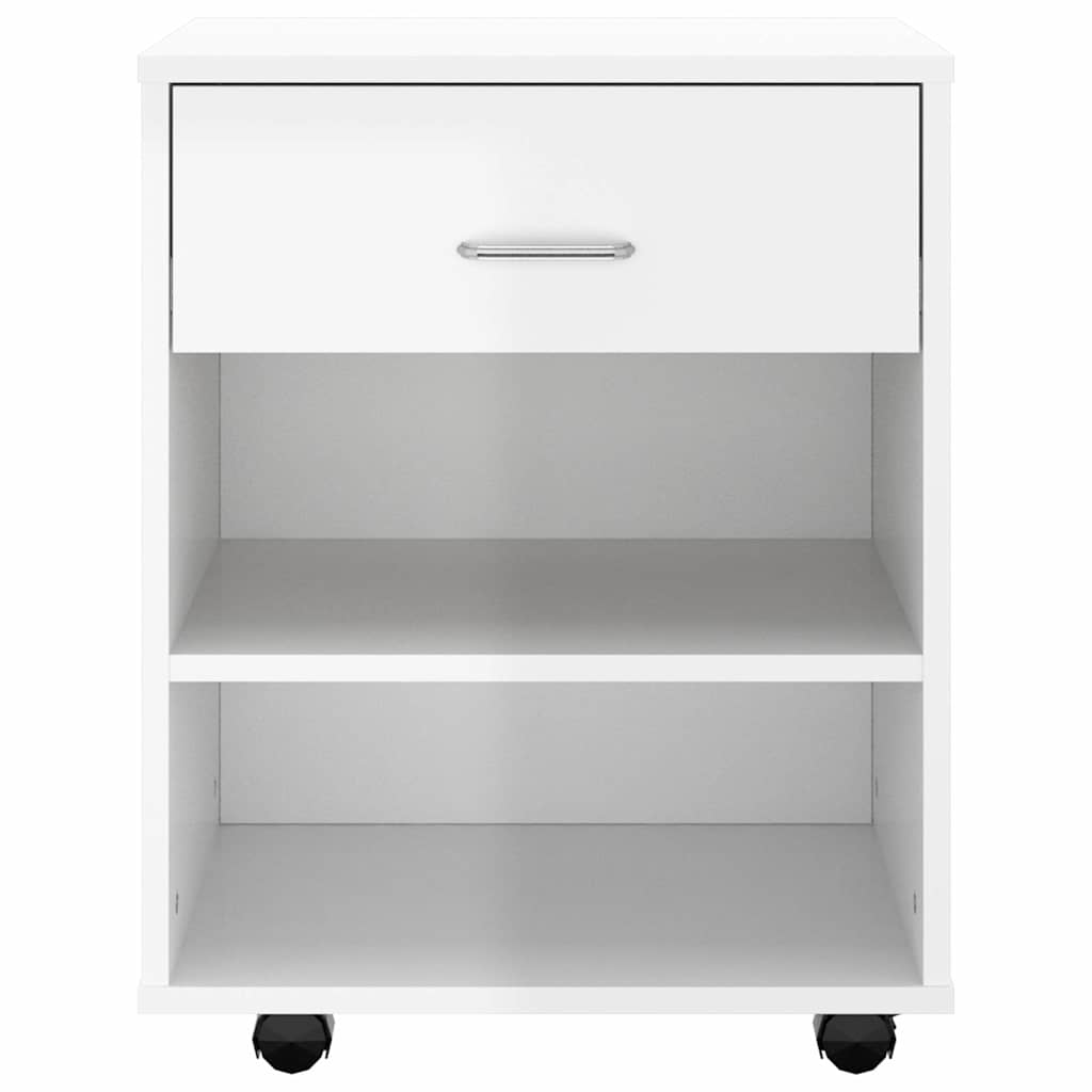 vidaXL Ντουλάπι Τροχήλατο Λευκό Γυαλ. 46 x 36 x 59 εκ. από Επεξ. Ξύλο