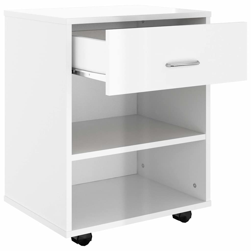 vidaXL Ντουλάπι Τροχήλατο Λευκό Γυαλ. 46 x 36 x 59 εκ. από Επεξ. Ξύλο