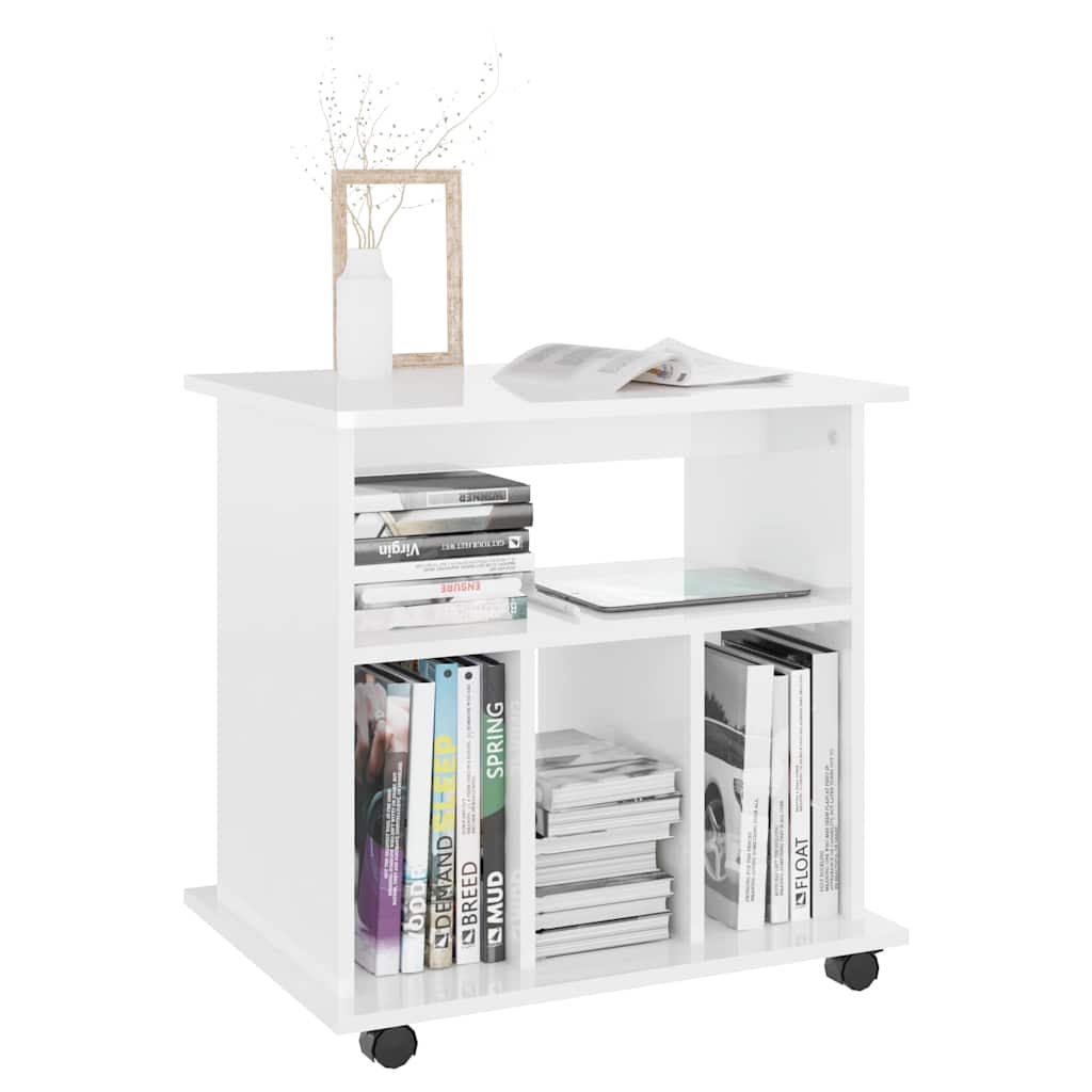 vidaXL Ντουλάπι Τροχήλατο Γυαλιστ. Λευκό 60x45x60 εκ. από Επεξ. Ξύλο