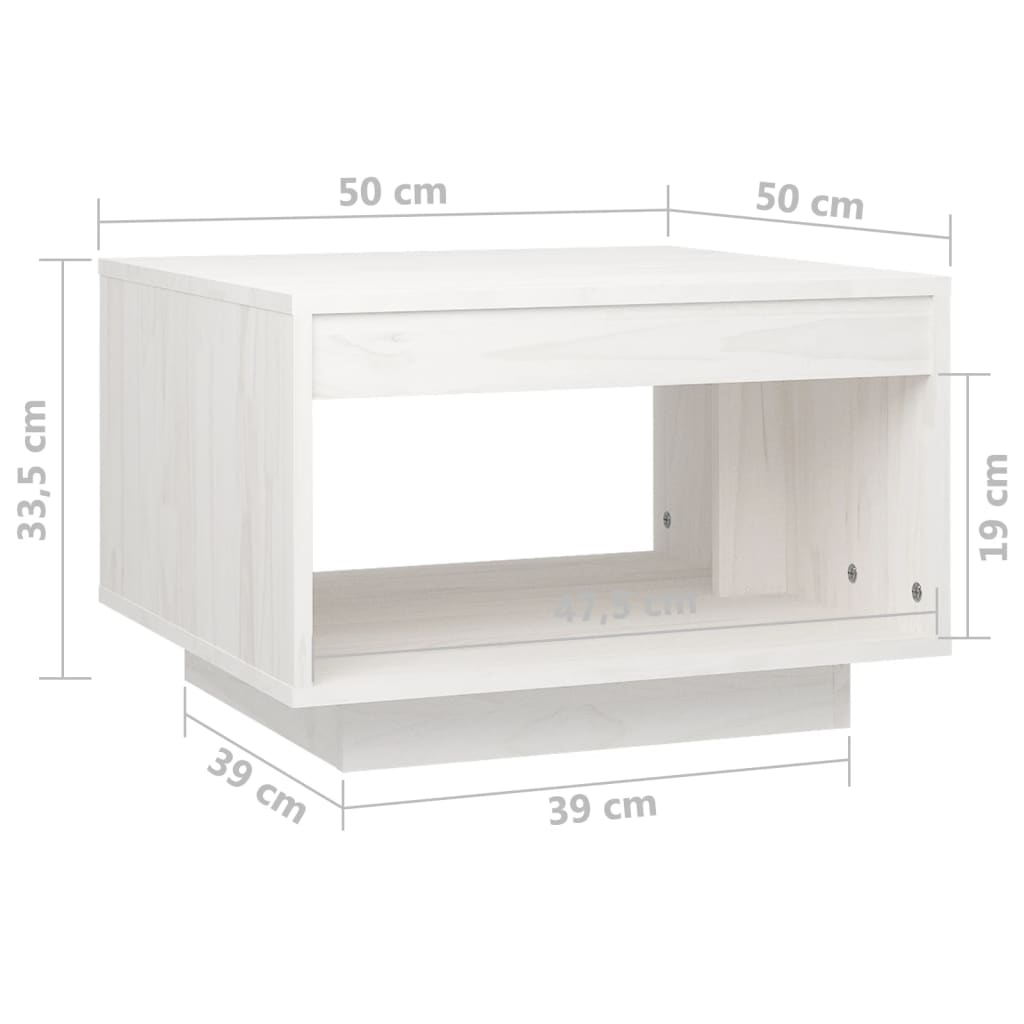 vidaXL Τραπεζάκι Σαλονιού Λευκό 50x50x33,5 εκ. από Μασίφ Ξύλο Πεύκου