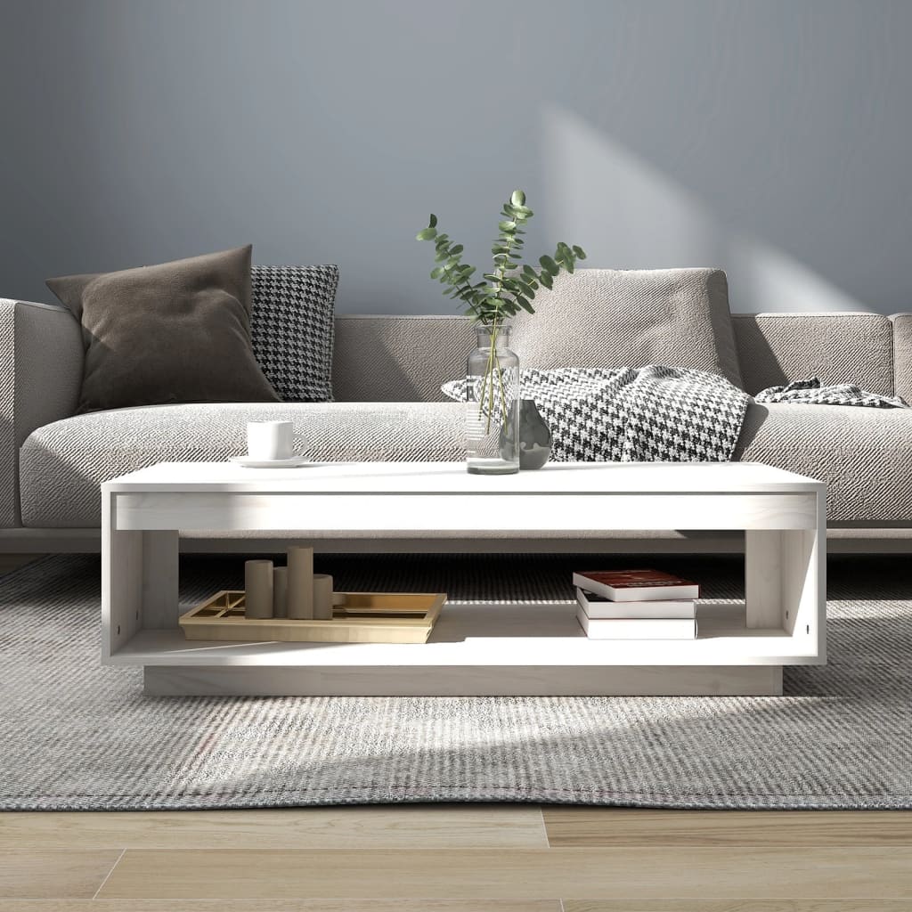 vidaXL Τραπεζάκι Σαλονιού Λευκό 110x50x33,5 εκ. από Μασίφ Ξύλο Πεύκου