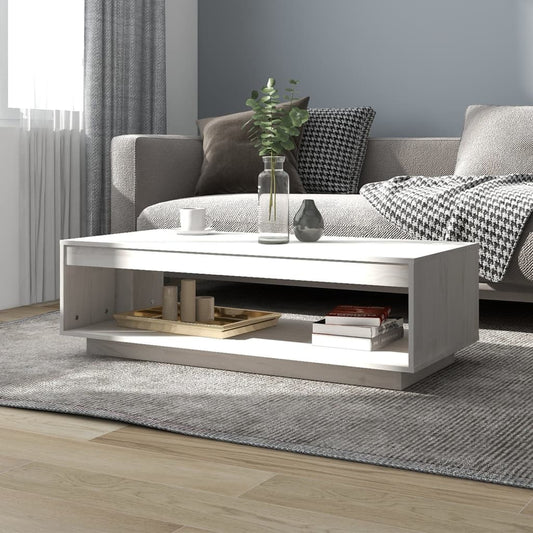 vidaXL Τραπεζάκι Σαλονιού Λευκό 110x50x33,5 εκ. από Μασίφ Ξύλο Πεύκου