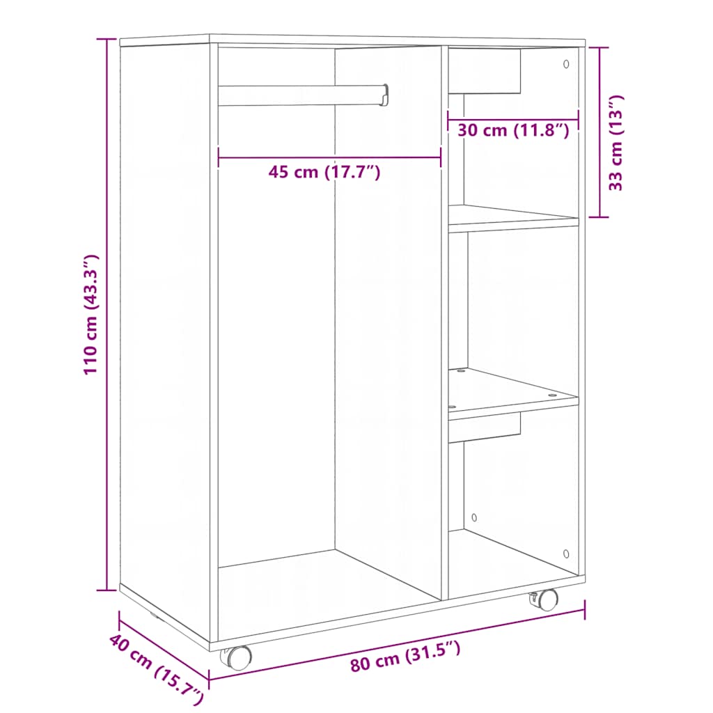 vidaXL Ντουλάπα Μαύρη 80 x 40 x 110 εκ. από Επεξ. Ξύλο