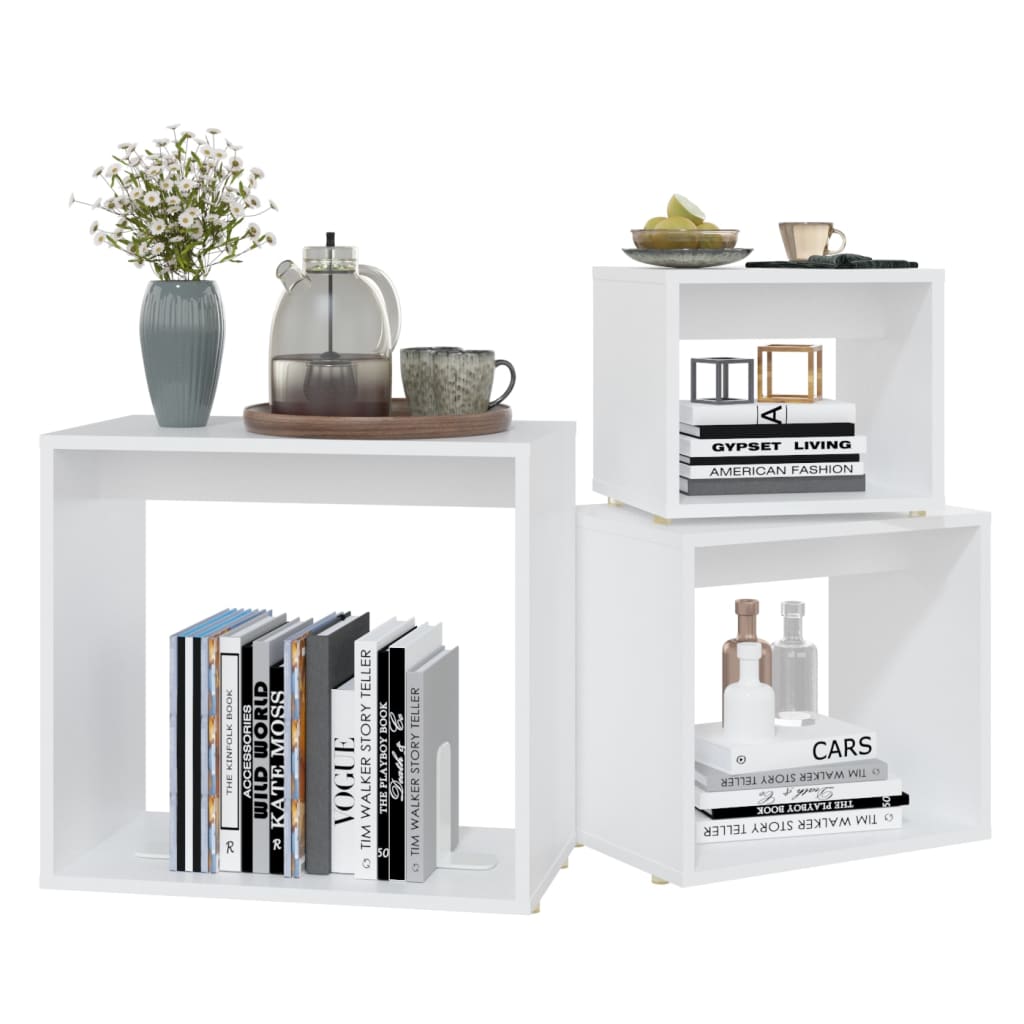 vidaXL Τραπεζάκια Ζιγκόν 3 τεμ. Λευκό από Μοριοσανίδα