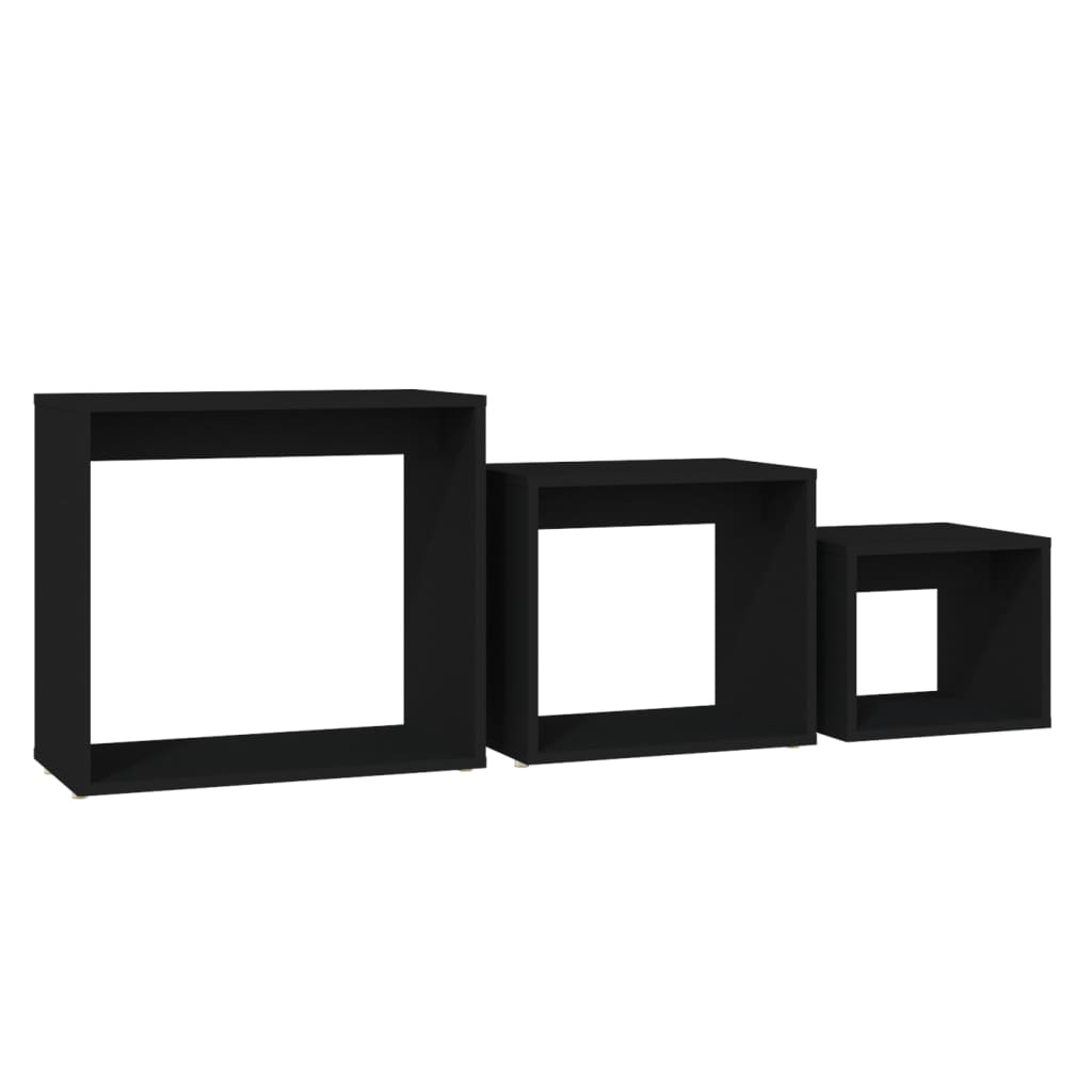 vidaXL Τραπεζάκια Ζιγκόν 3 τεμ. Μαύρο από Μοριοσανίδα