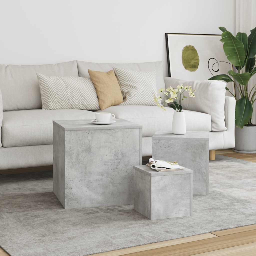 vidaXL Τραπεζάκια Βοηθητικά 3 τεμ. Γκρι Σκυροδέματος από Επεξεργ. Ξύλο