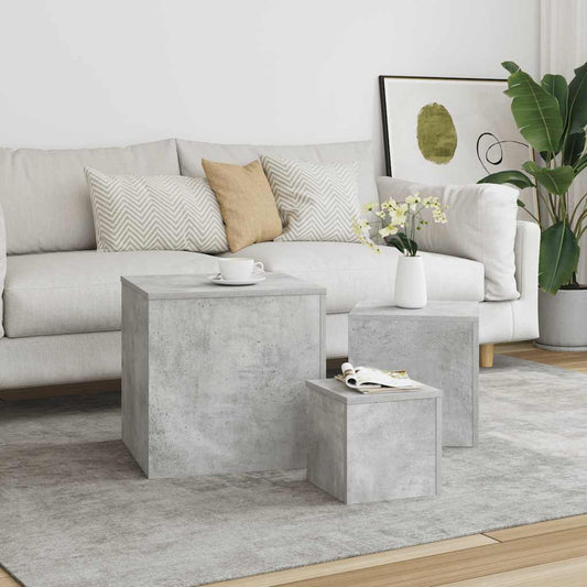 vidaXL Τραπεζάκια Βοηθητικά 3 τεμ. Γκρι Σκυροδέματος από Επεξεργ. Ξύλο