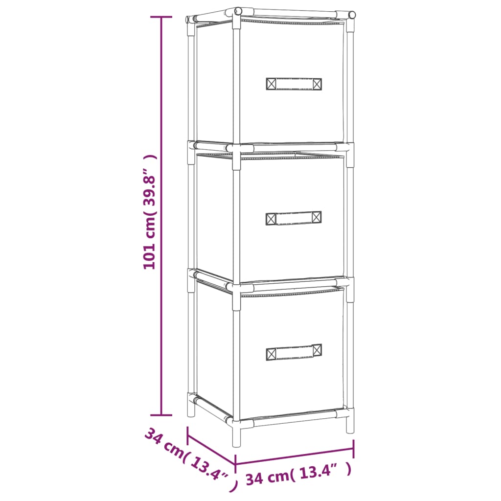 vidaXL Ντουλάπι με 3 Υφασμάτινα Συρτάρια Γκρι 34x34x101 εκ. από Ατσάλι