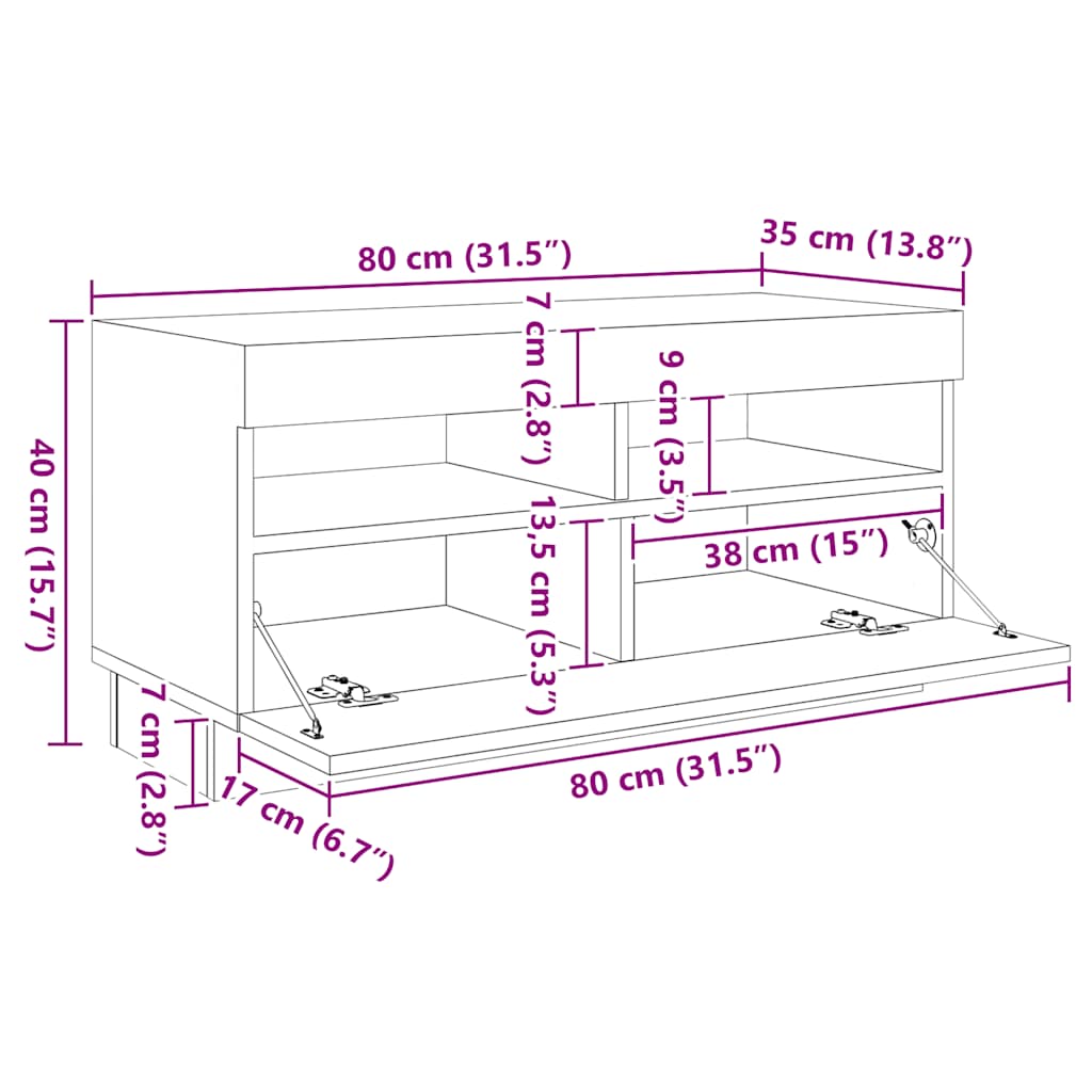 vidaXL Έπιπλο Τηλεόρασης με LED Sonoma Δρυς 260 x 35 x 40 εκ.