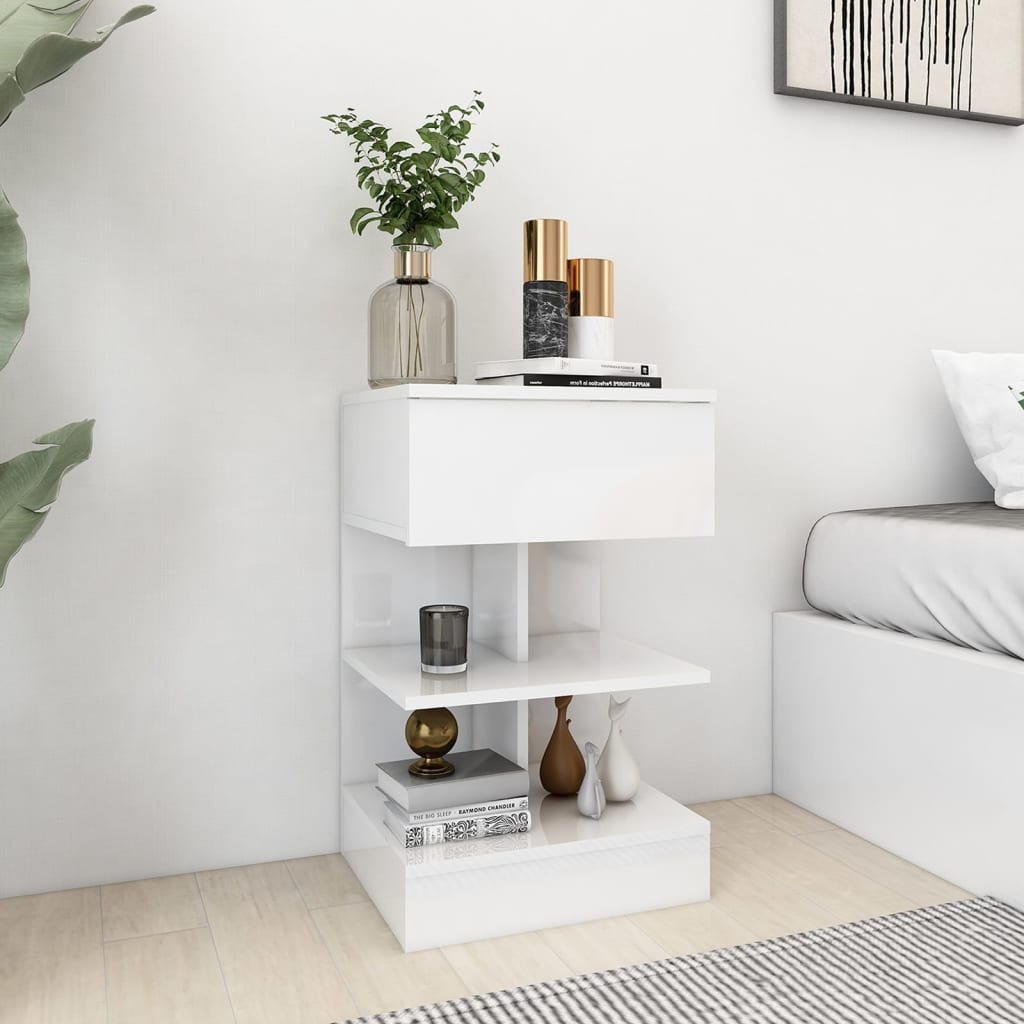 vidaXL Κομοδίνα 2 τεμ. Γυαλιστερά Λευκά 40 x 35 x 65 εκ.