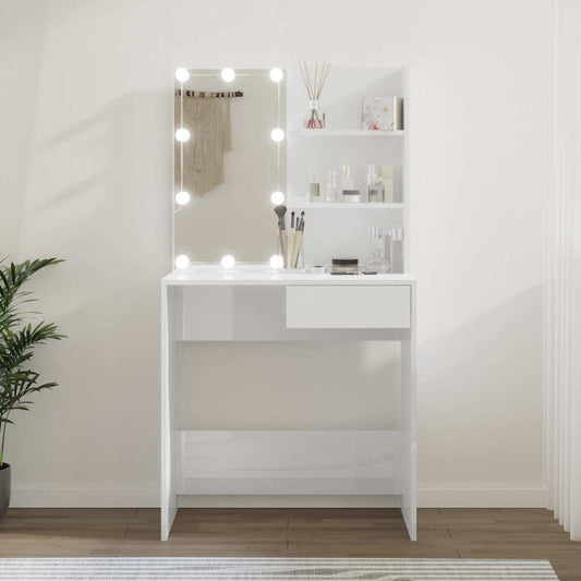vidaXL Μπουντουάρ με LED Γυαλιστερό Λευκό 74,5 x 40 x 141 εκ.