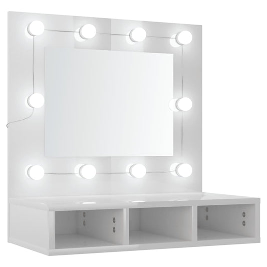 vidaXL Έπιπλο Καθρέπτη με LED Γυαλιστερό Λευκό 60x31,5x62 εκ.