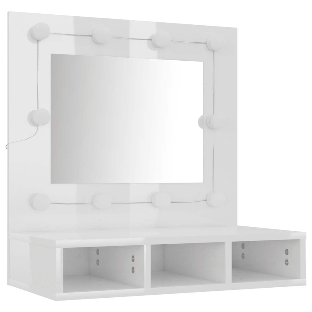 vidaXL Έπιπλο Καθρέπτη με LED Γυαλιστερό Λευκό 60x31,5x62 εκ.