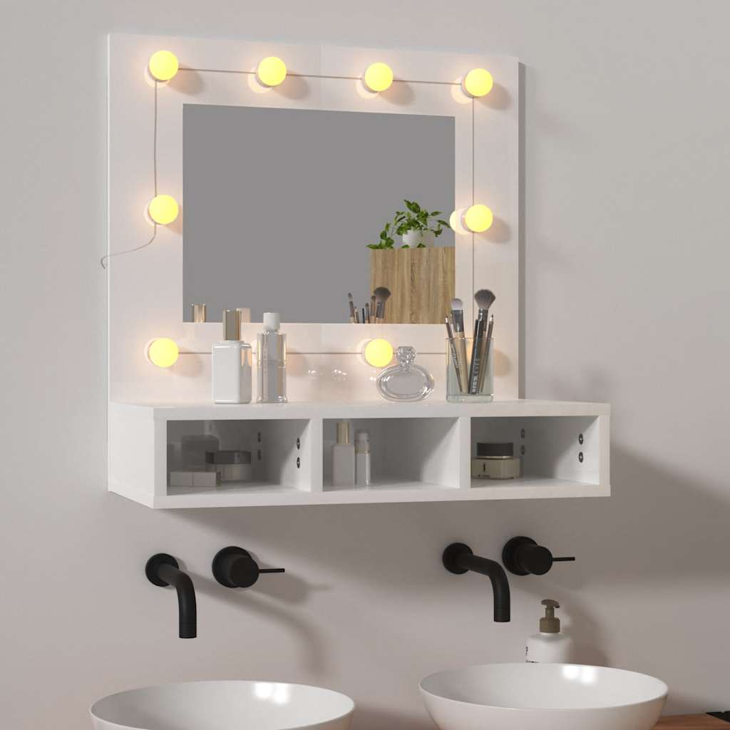 vidaXL Έπιπλο Καθρέπτη με LED Γυαλιστερό Λευκό 60x31,5x62 εκ.