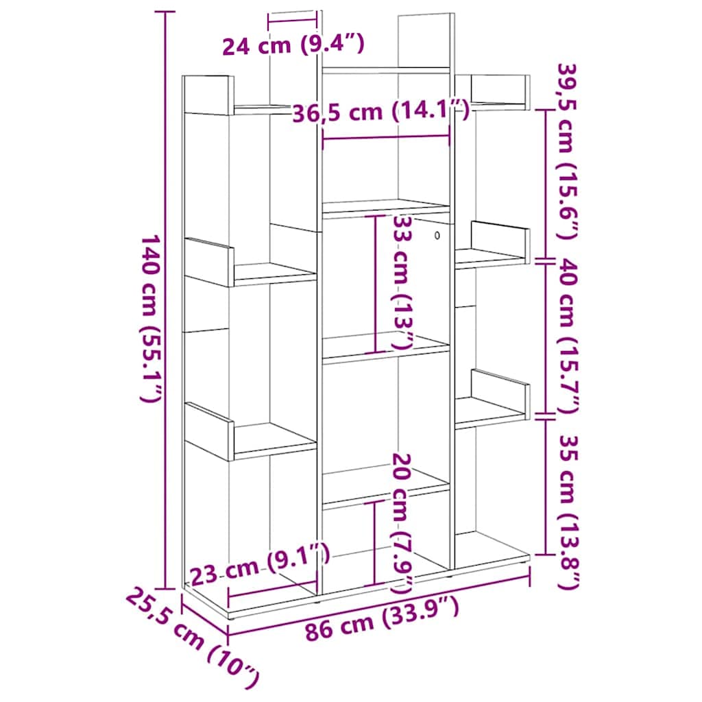 vidaXL Βιβλιοθήκη Sonoma Δρυς 86 x 25,5 x 140 εκ. από Επεξ. Ξύλο