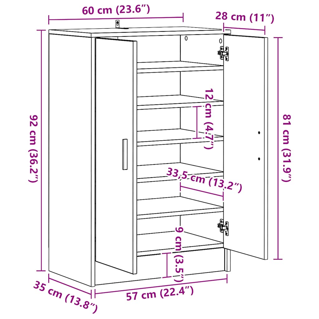 vidaXL Παπουτσοθήκη Μαύρη 60 x 35 x 92 εκ. από Επεξ. Ξύλο