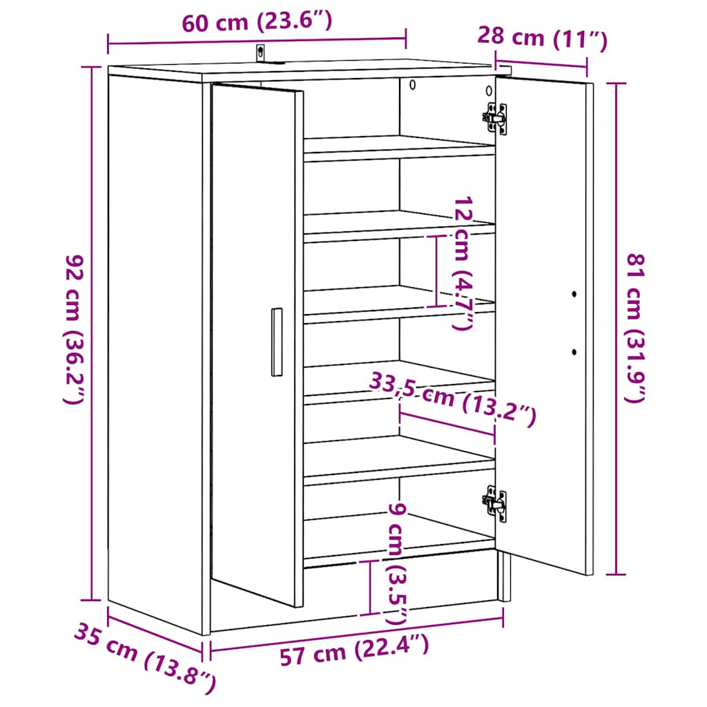 vidaXL Παπουτσοθήκη Sonoma Δρυς 60 x 35 x 92 εκ. από Επεξ. Ξύλο