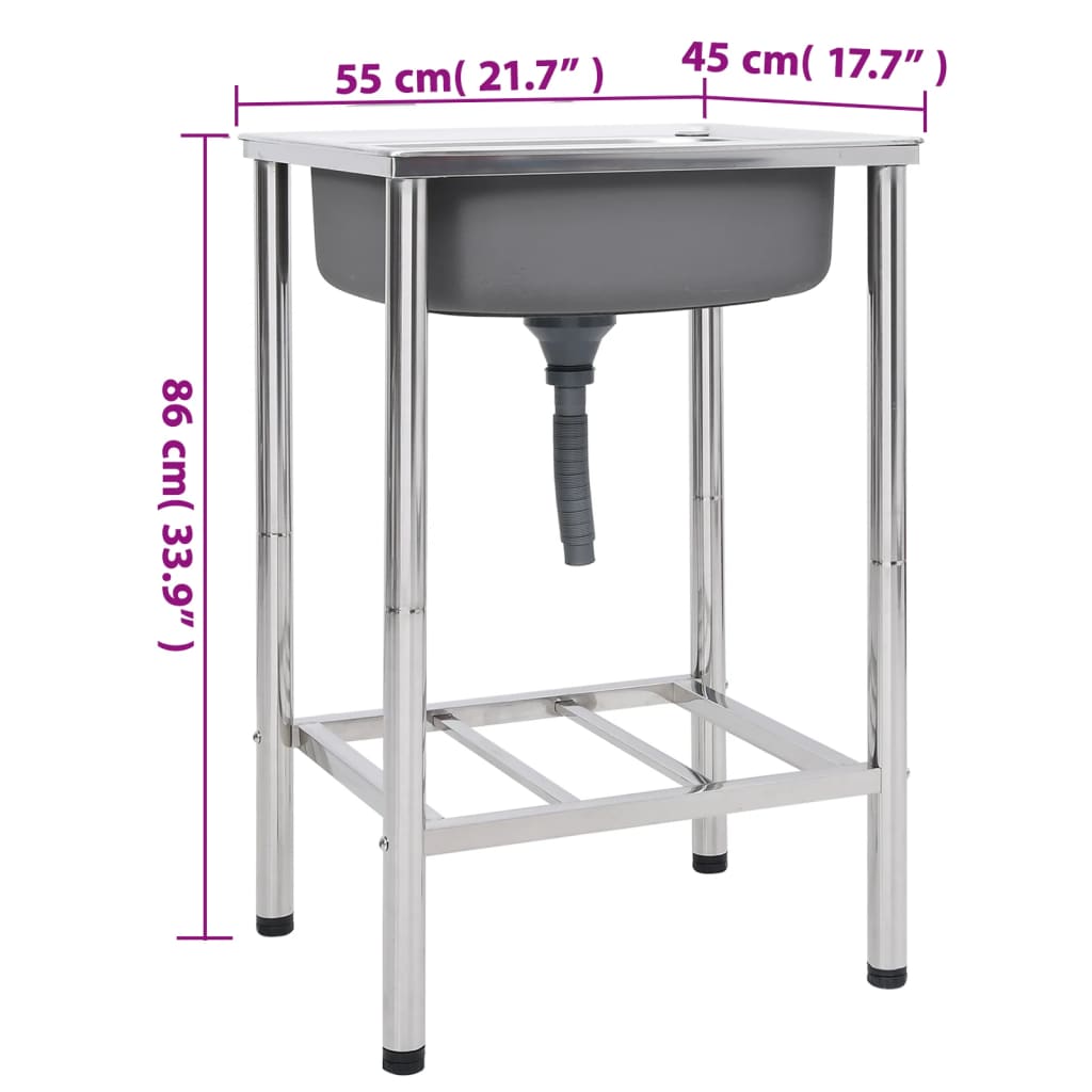 vidaXL Νεροχύτης Εξωτερ. Χώρου με Μονή Γούρνα από Ανοξείδωτο Ατσάλι