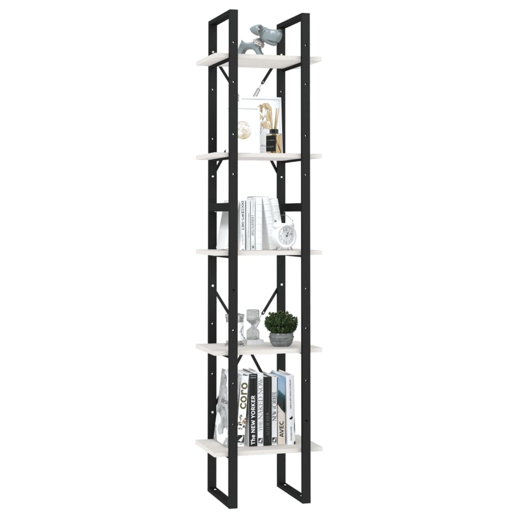 vidaXL Βιβλιοθήκη με 5 Ράφια Λευκή 40 x 30 x 175 εκ. από Ξύλο Πεύκου