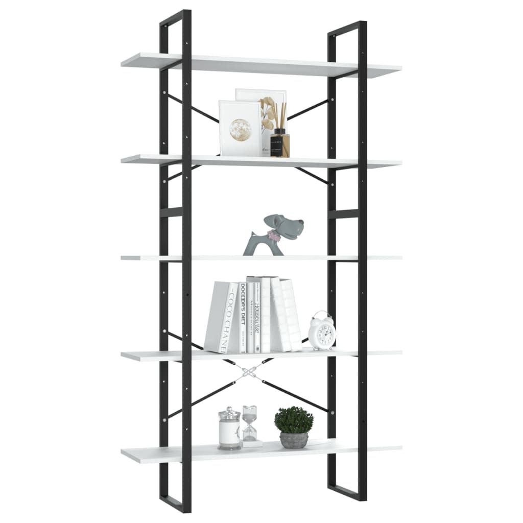 vidaXL Βιβλιοθήκη με 5 Ράφια Λευκή 100 x 30 x 175 εκ. από Επεξ. Ξύλο