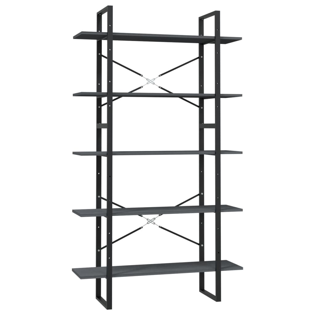 vidaXL Βιβλιοθήκη με 5 Ράφια Γκρι 100 x 30 x 175 εκ από Ξύλο Πεύκου
