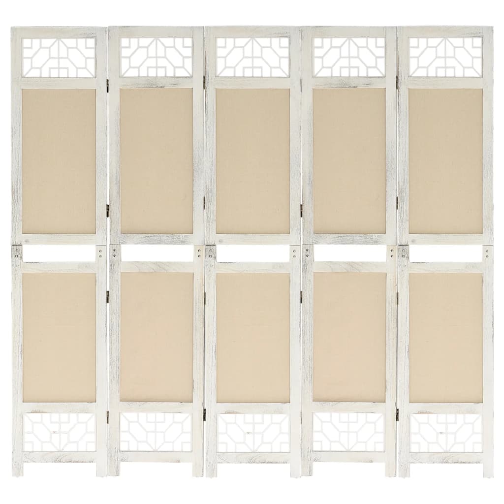 vidaXL Διαχωριστικό Δωματίου με 5 Πάνελ Κρεμ 175 x 165 εκ. Υφασμάτινο