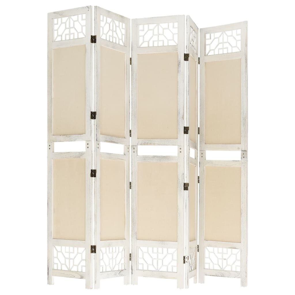 vidaXL Διαχωριστικό Δωματίου με 5 Πάνελ Κρεμ 175 x 165 εκ. Υφασμάτινο
