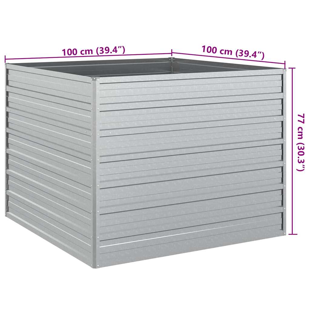 vidaXL Ζαρντινιέρα Υπερυψωμένη Ασημί 100x100x77 εκ. Γαλβανισμ. Χάλυβας