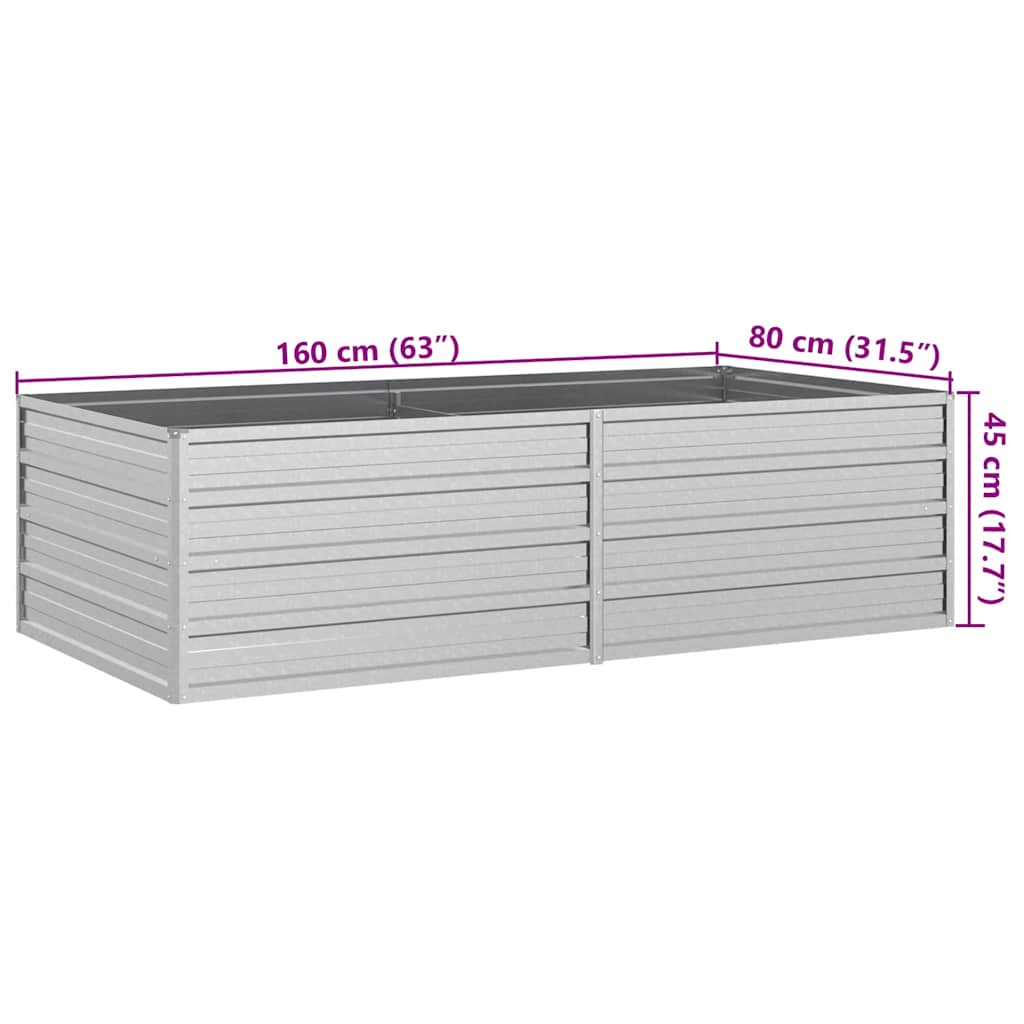 vidaXL Ζαρντινιέρα Υπερυψωμένη Ασημί 160x80x45 εκ. Γαλβανισμ. Χάλυβας