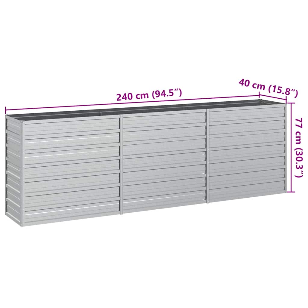 vidaXL Ζαρντινιέρα Υπερυψωμένη Ασημί 240x40x77 εκ. Γαλβανισμ. Χάλυβας