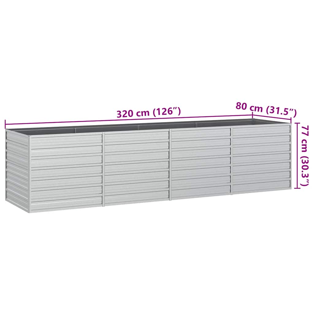 vidaXL Ζαρντινιέρα Υπερυψωμένη Ασημί 320x80x77 εκ. Γαλβανισμ. Χάλυβας