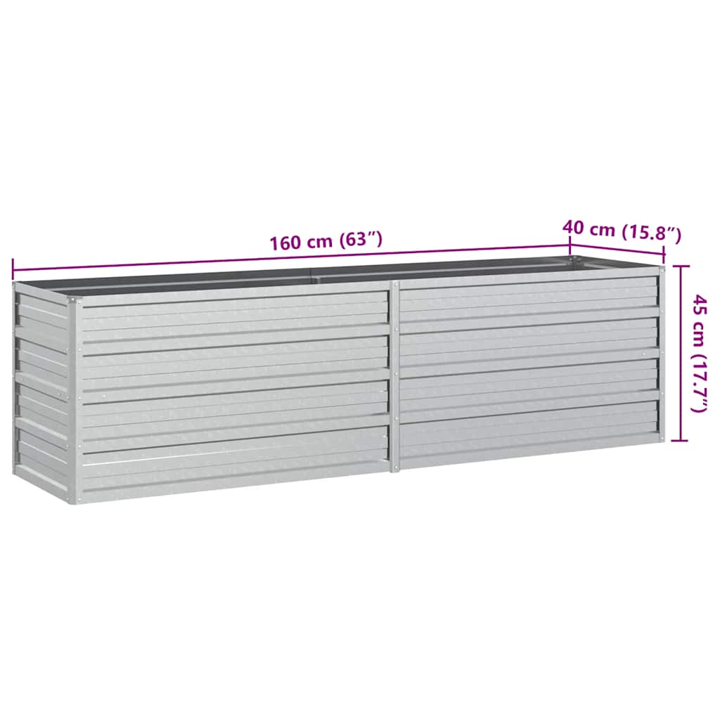 vidaXL Ζαρντινιέρα Υπερυψωμένη Ασημί 160x40x45 εκ. Γαλβανισμ. Χάλυβας