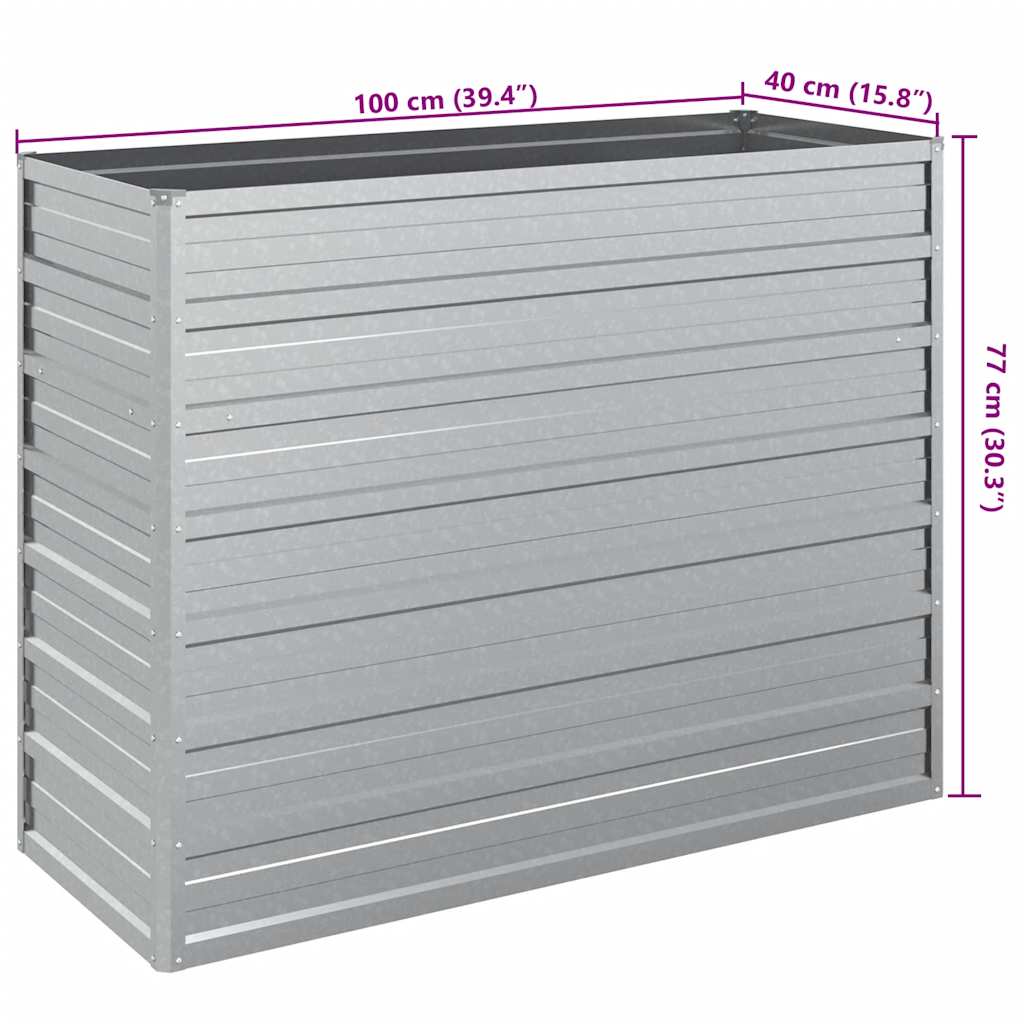 vidaXL Ζαρντινιέρα Υπερυψωμένη Ασημί 100x40x77 εκ. Γαλβανισμ. Χάλυβας