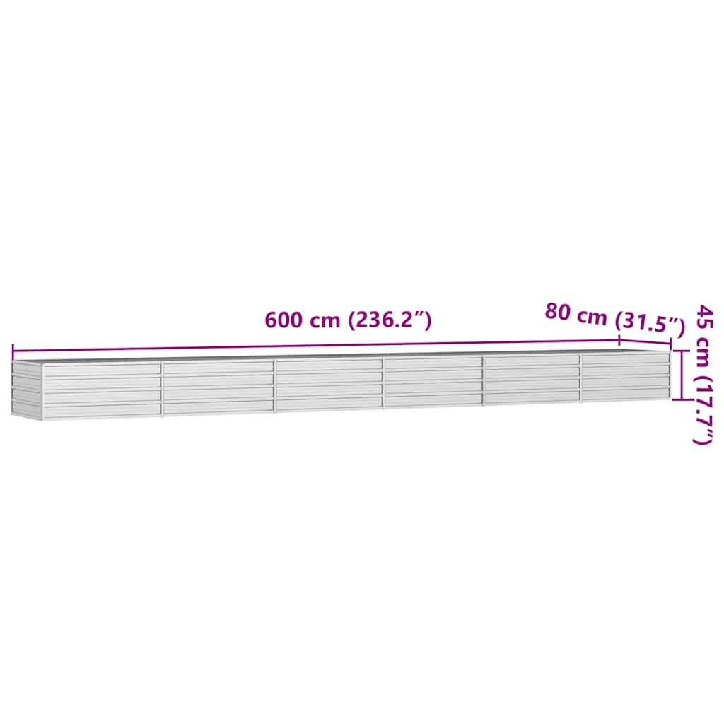 vidaXL Ζαρντινιέρα Υπερυψωμένη Ασημί 600x80x45 εκ. Γαλβανισμ. Χάλυβας