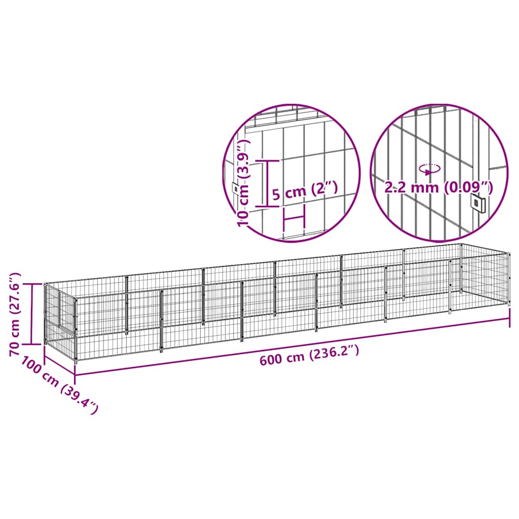 vidaXL Σπιτάκι Σκύλου Μαύρο 6 μ² Ατσάλινο