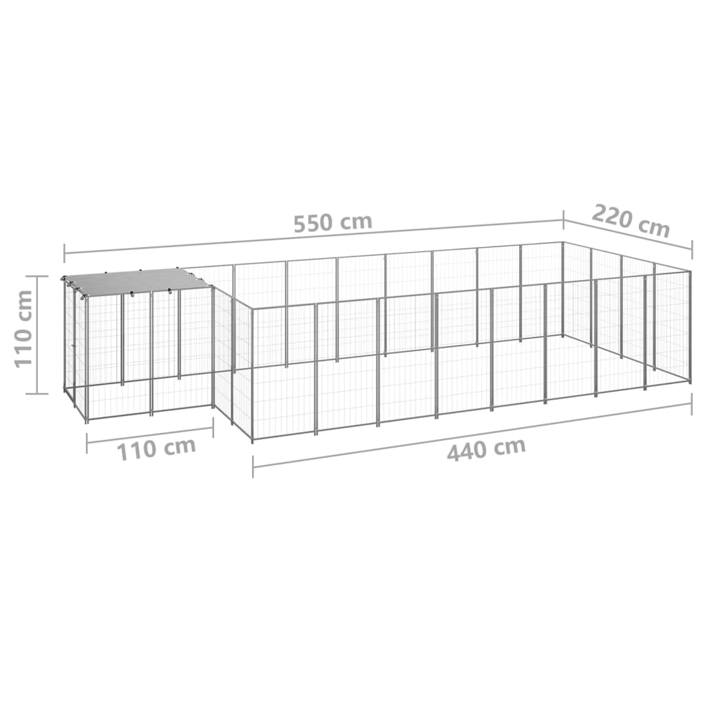 vidaXL Σπιτάκι Σκύλου Ασημί 10,89 μ² Ατσάλινο