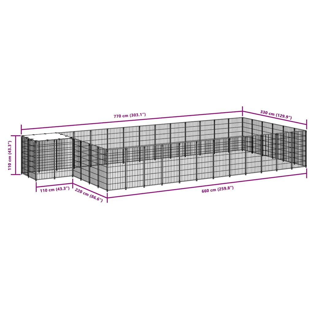 3082216 vidaXL Dog Kennel Black 22,99 m² Ατσάλι (150782+3x150784)