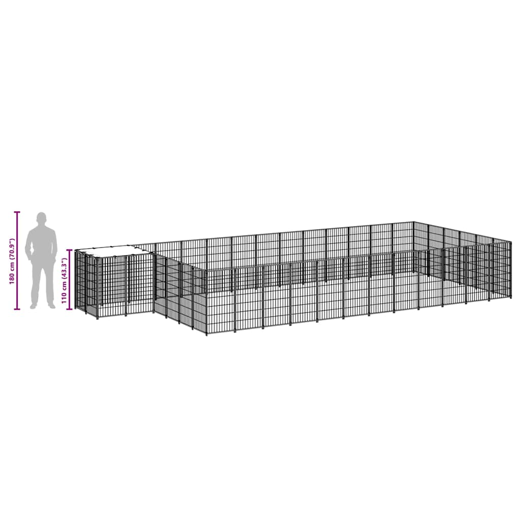 3082216 vidaXL Dog Kennel Black 22,99 m² Ατσάλι (150782+3x150784)