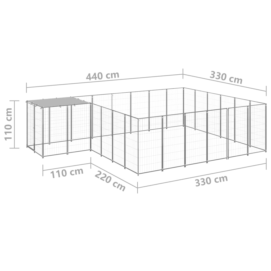 vidaXL Σπιτάκι Σκύλου Ασημί 12,1 μ² Ατσάλινο