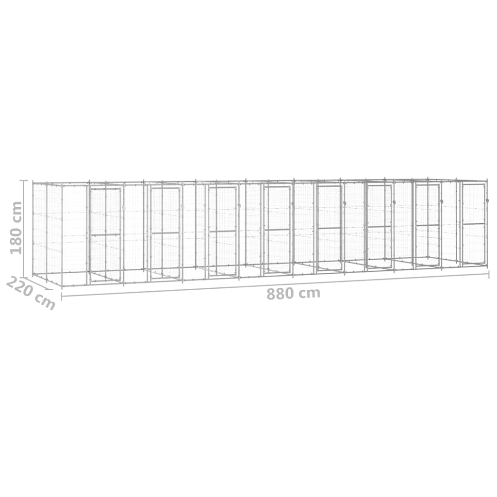 vidaXL Κλουβί Σκύλου Εξωτερικού Χώρου 19,36 μ² από Γαλβανισμένο Χάλυβα