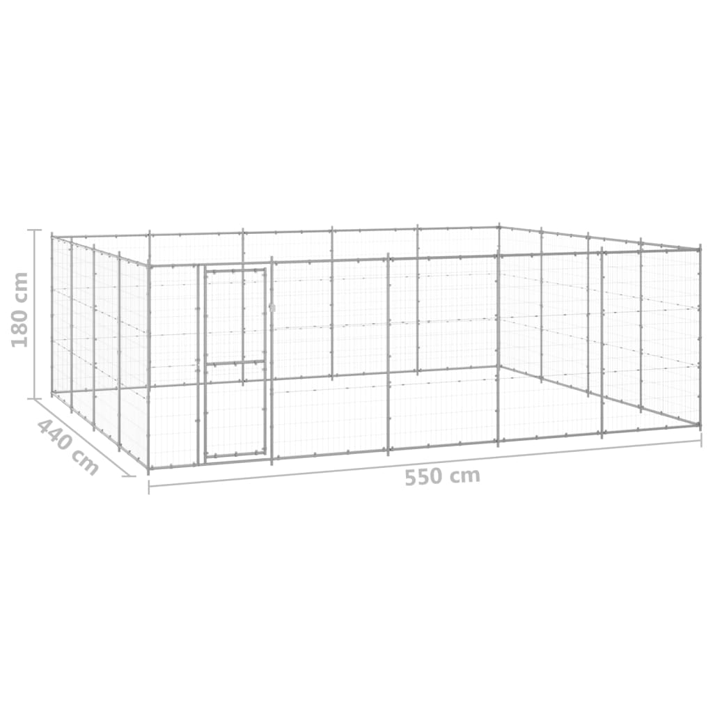 vidaXL Κλουβί Σκύλου Εξωτερικού Χώρου 24,2 μ² από Γαλβανισμένο Χάλυβα