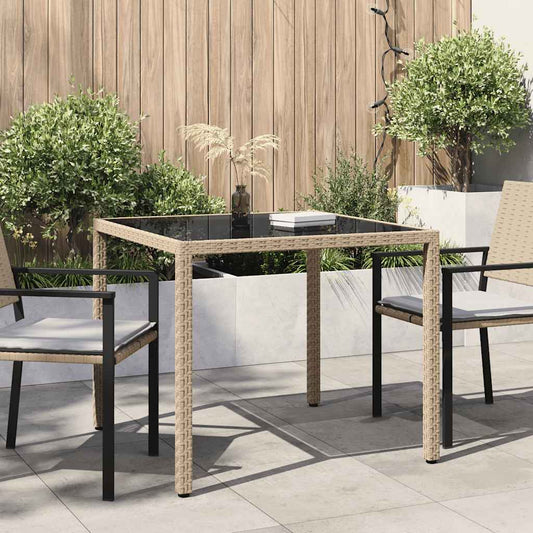 vidaXL Τραπέζι Κήπου Μπεζ 90x90x75εκ από Ψημένο Γυαλί/Συνθετικό Ρατάν