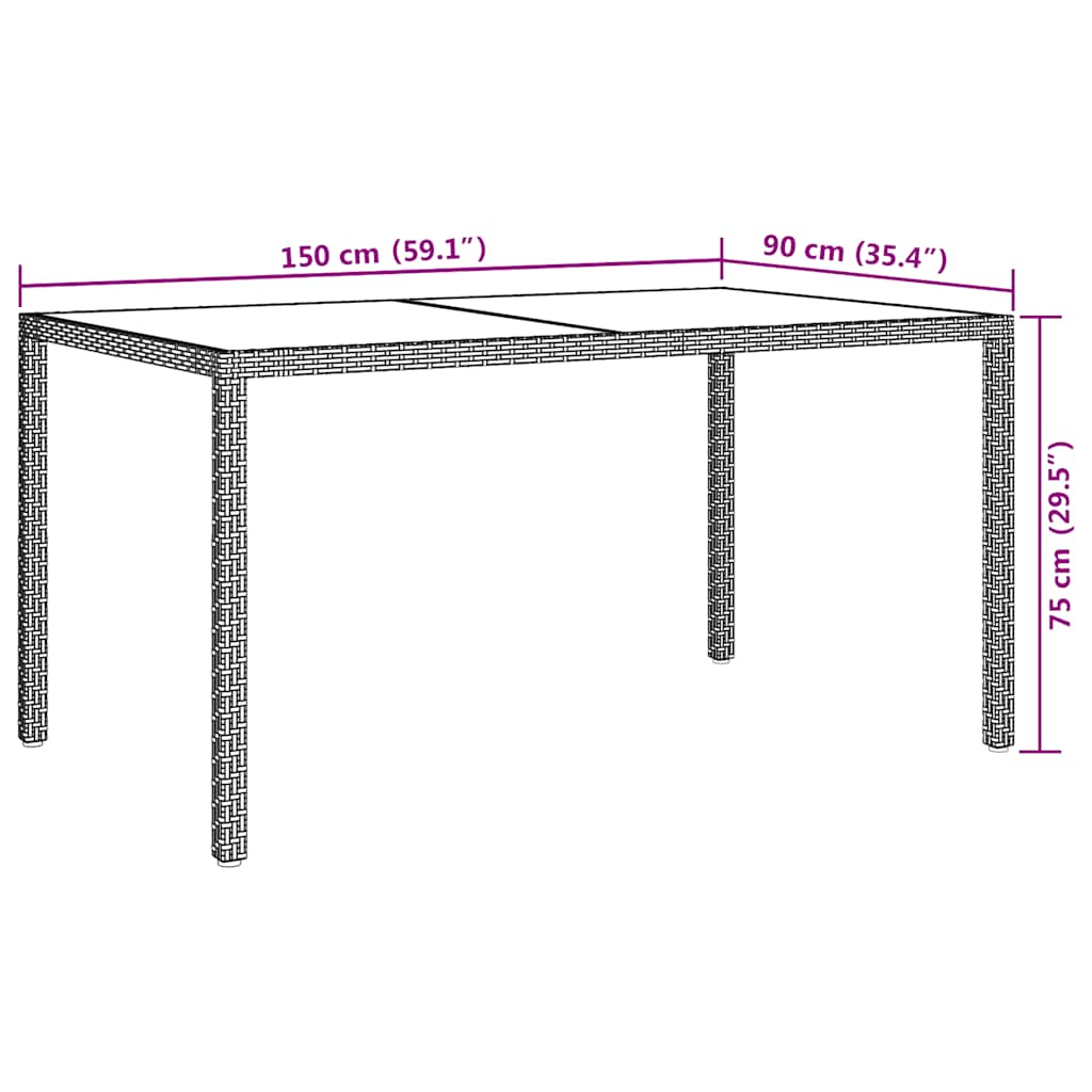 vidaXL Τραπέζι Κήπου Μαύρο 150x90x75 εκ. Συνθετικό Ρατάν/Ψημένο Γυαλί