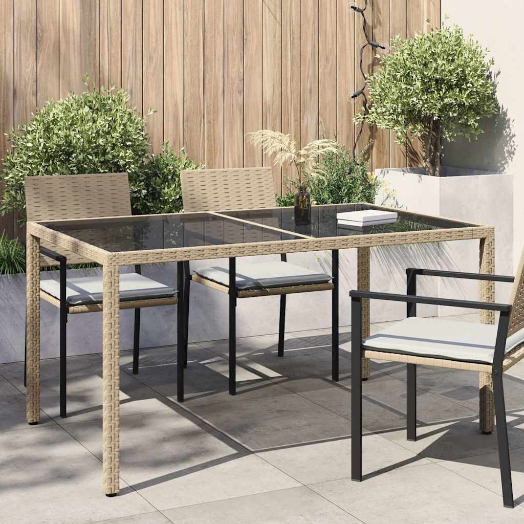 vidaXL Τραπέζι Κήπου Μπεζ 150x90x75 εκ. Συνθετικό Ρατάν/Ψημένο Γυαλί